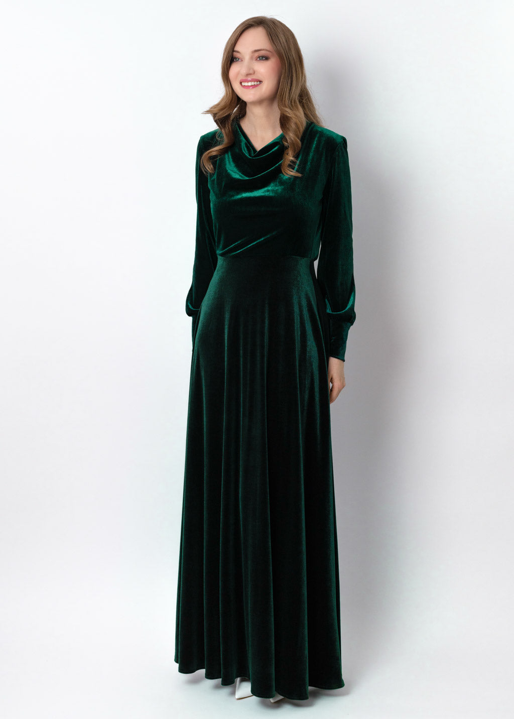 Emerald green velvet long dress