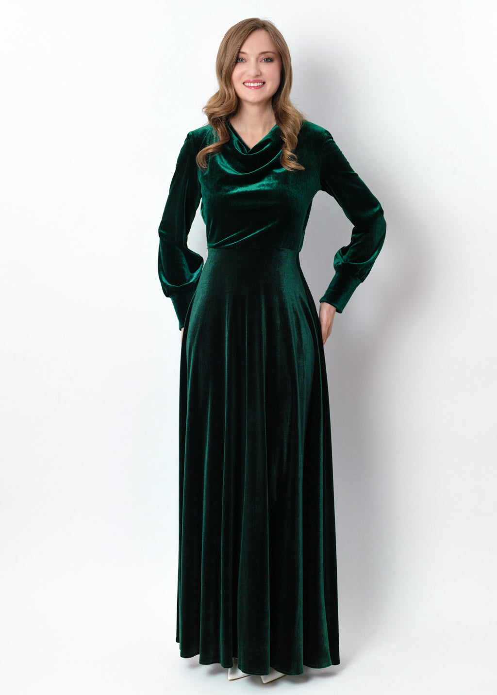 Emerald green velvet long dress