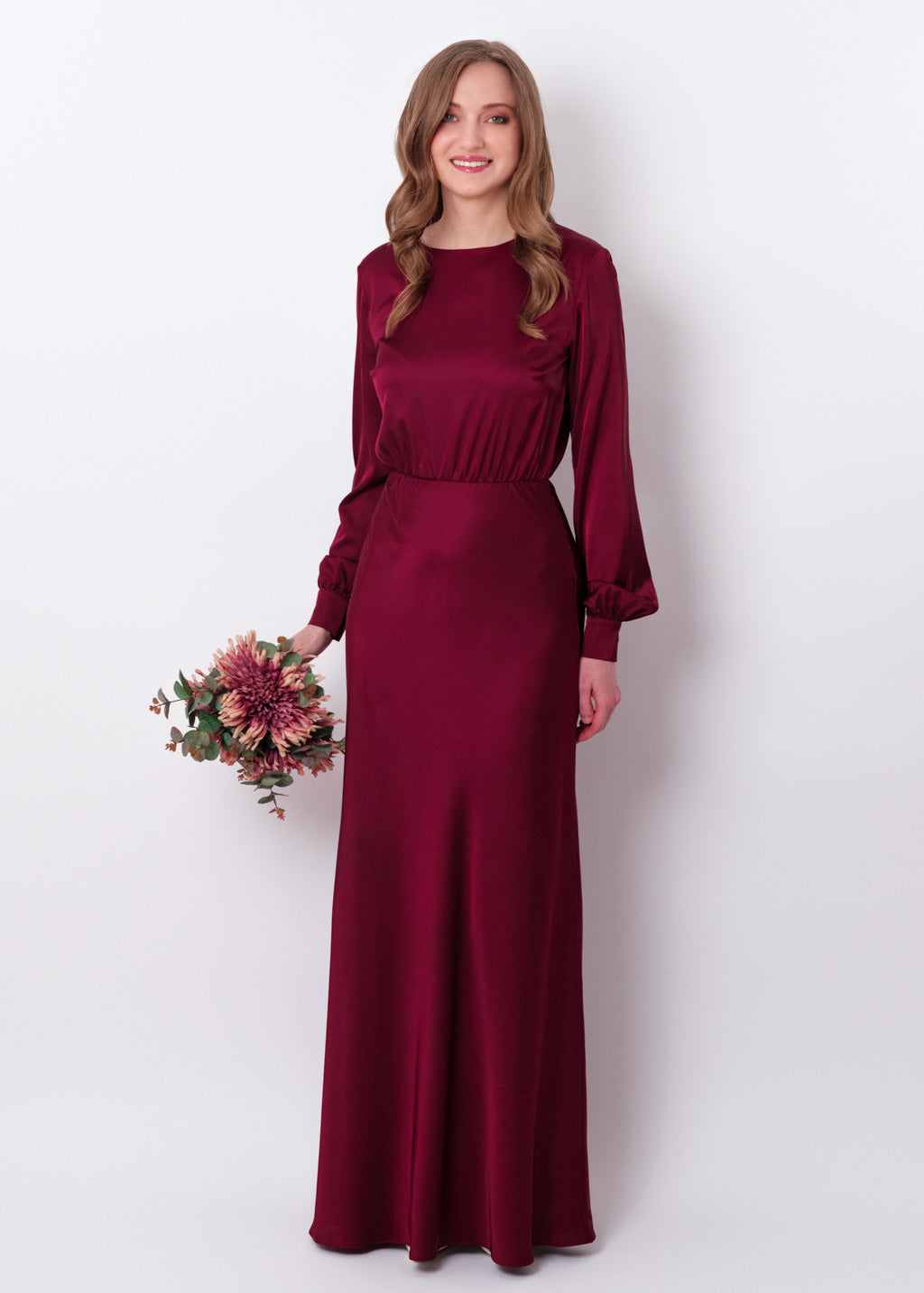 Burgundy silk long dress