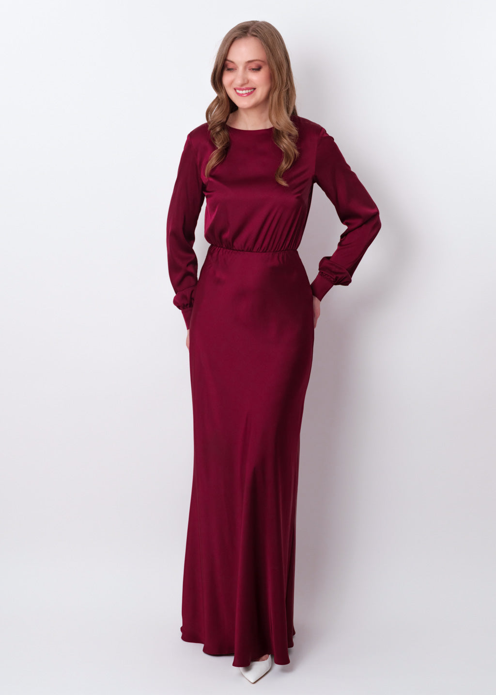 Burgundy silk long dress