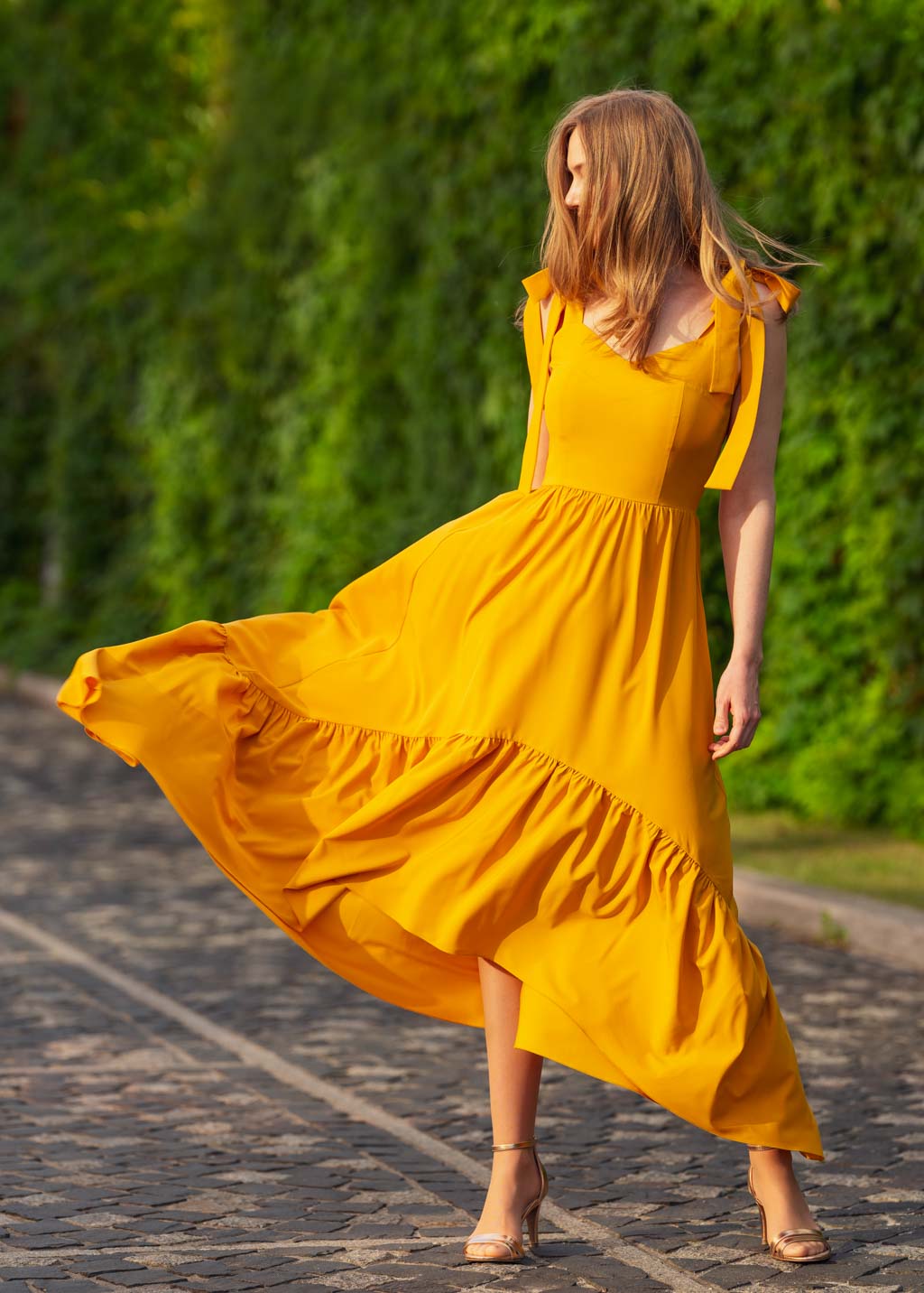 Honey yellow boho long summer dress