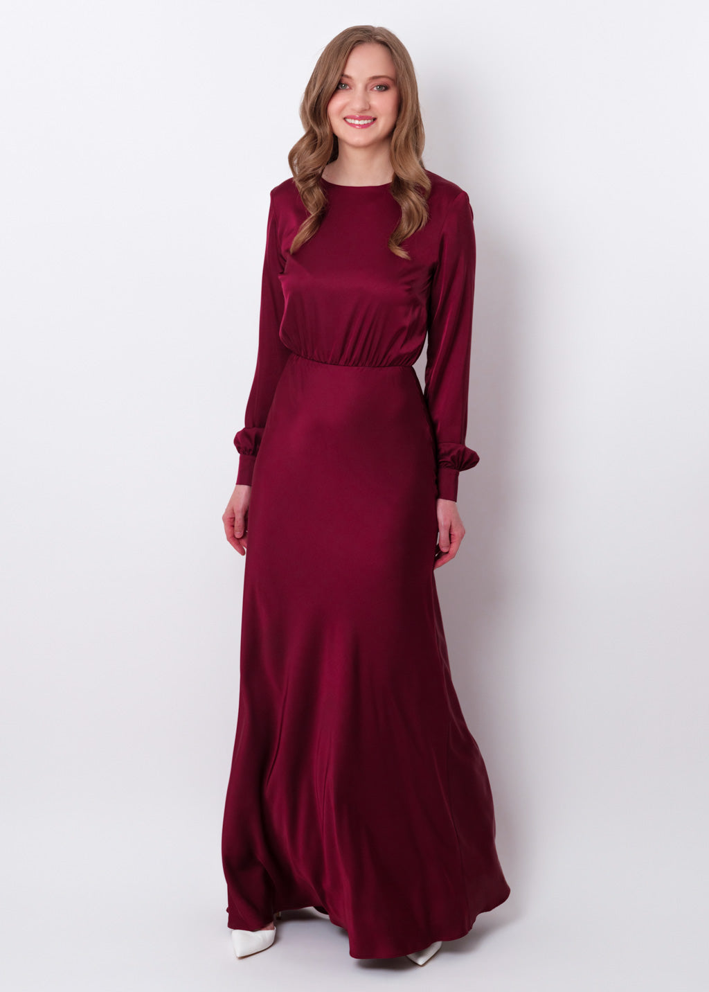 Burgundy silk long dress