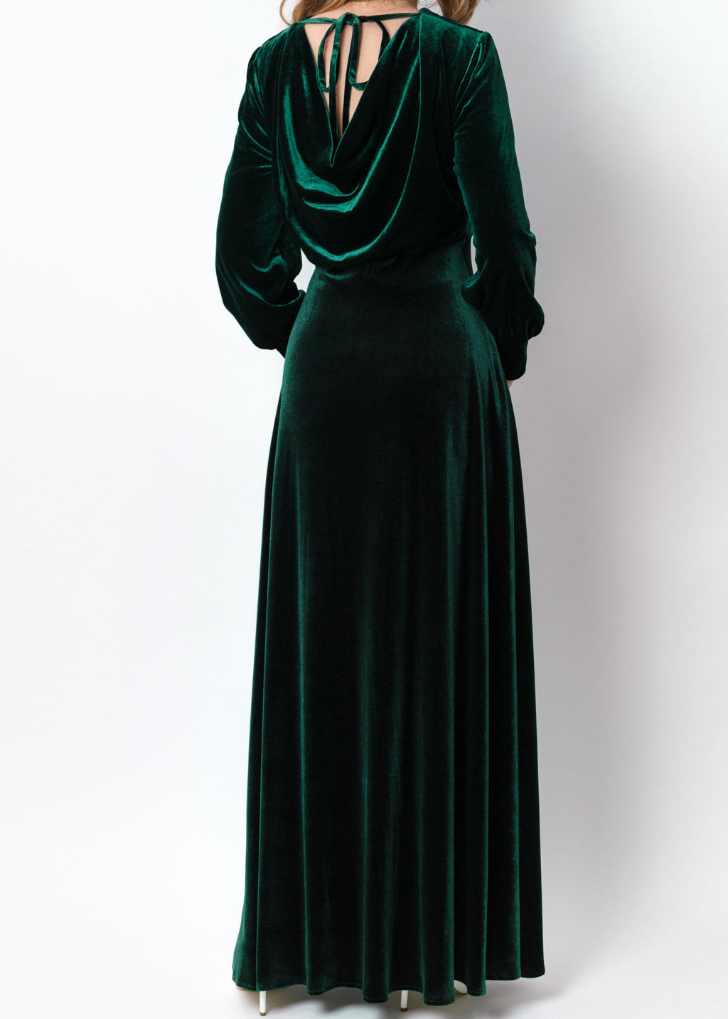 Emerald green velvet long dress