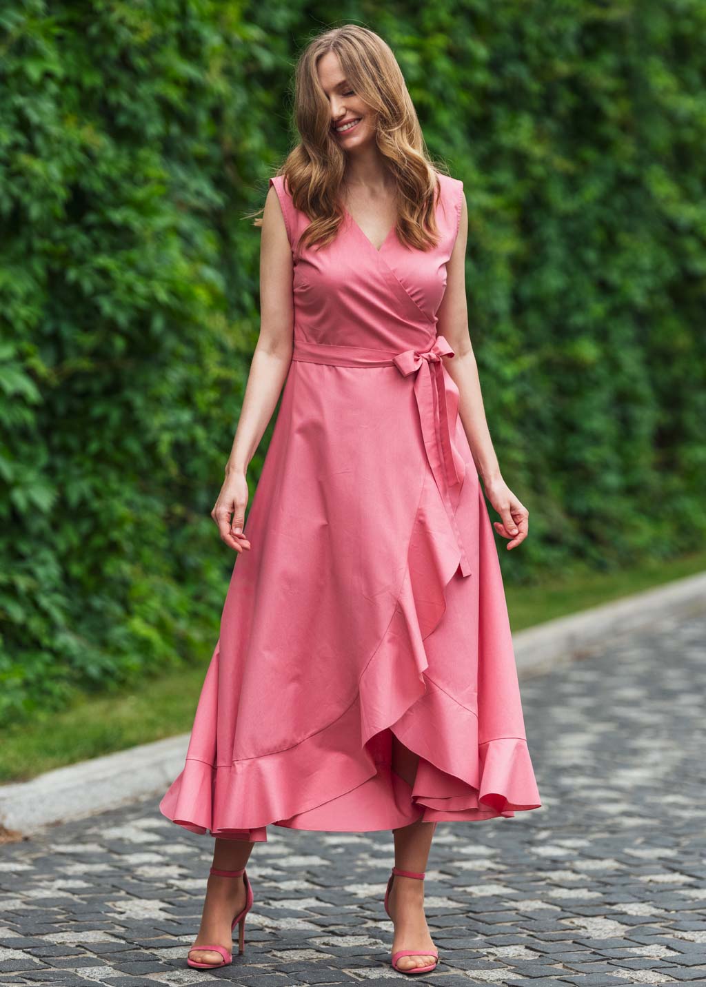 Pink organic cotton wrap dress