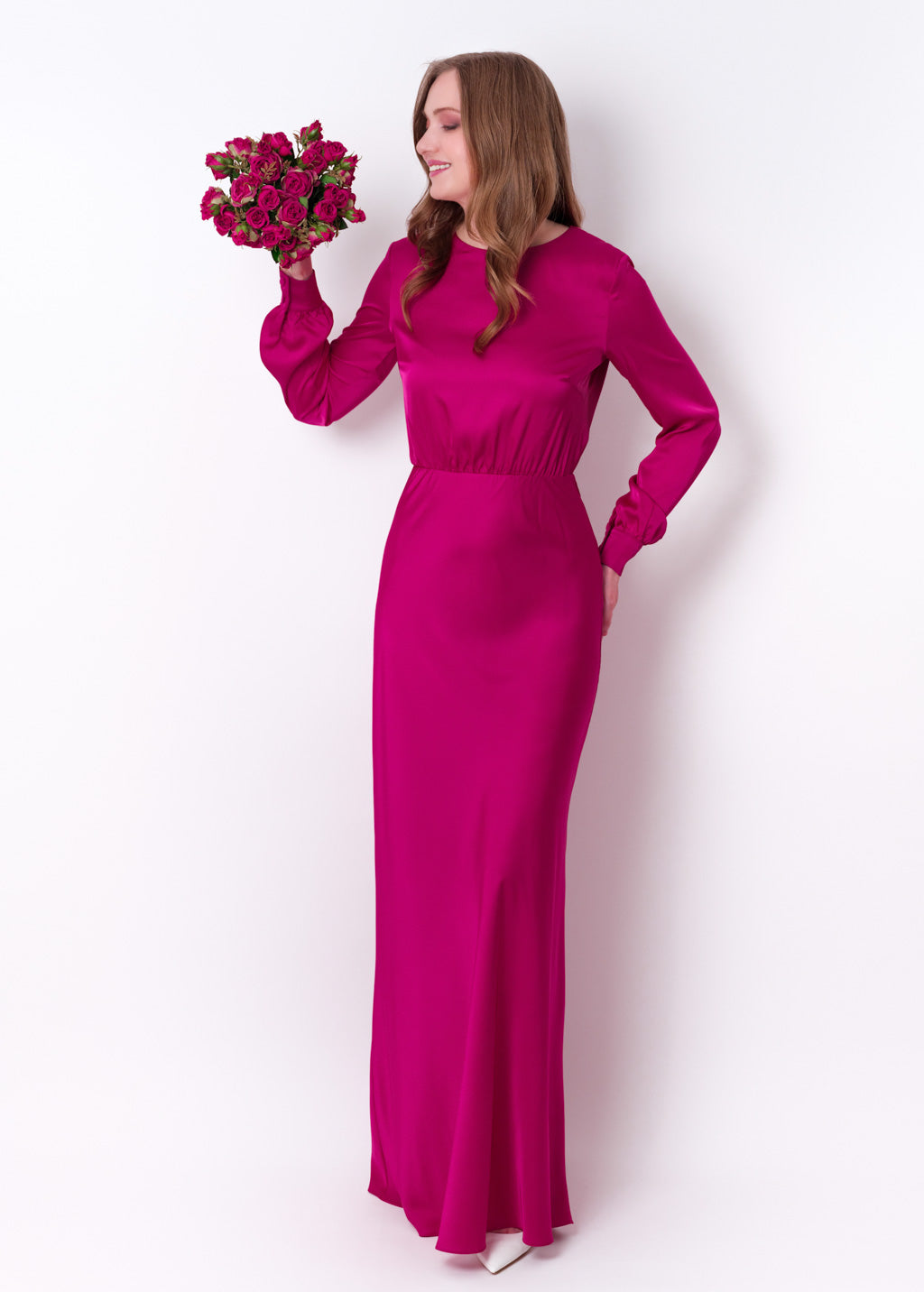Fuchsia silk long dress
