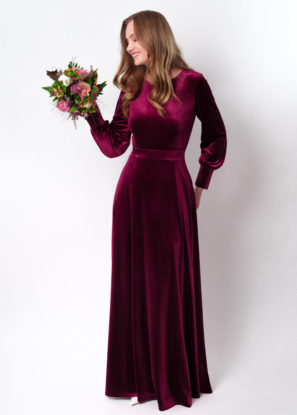 Plum burgundy velvet long dress