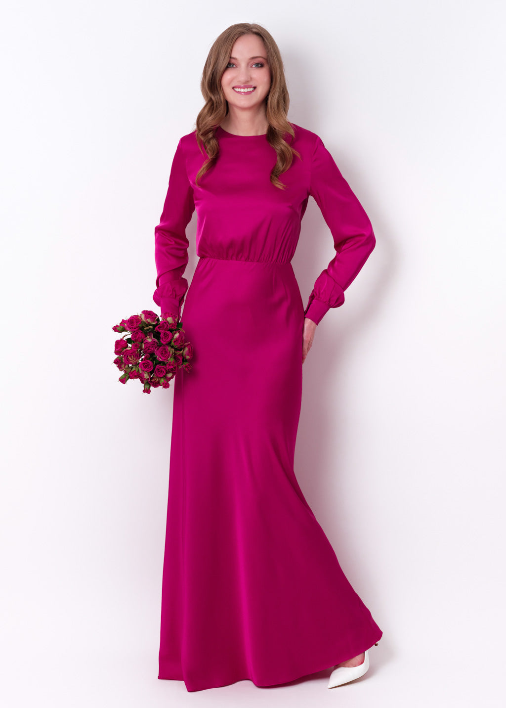Fuchsia silk long dress