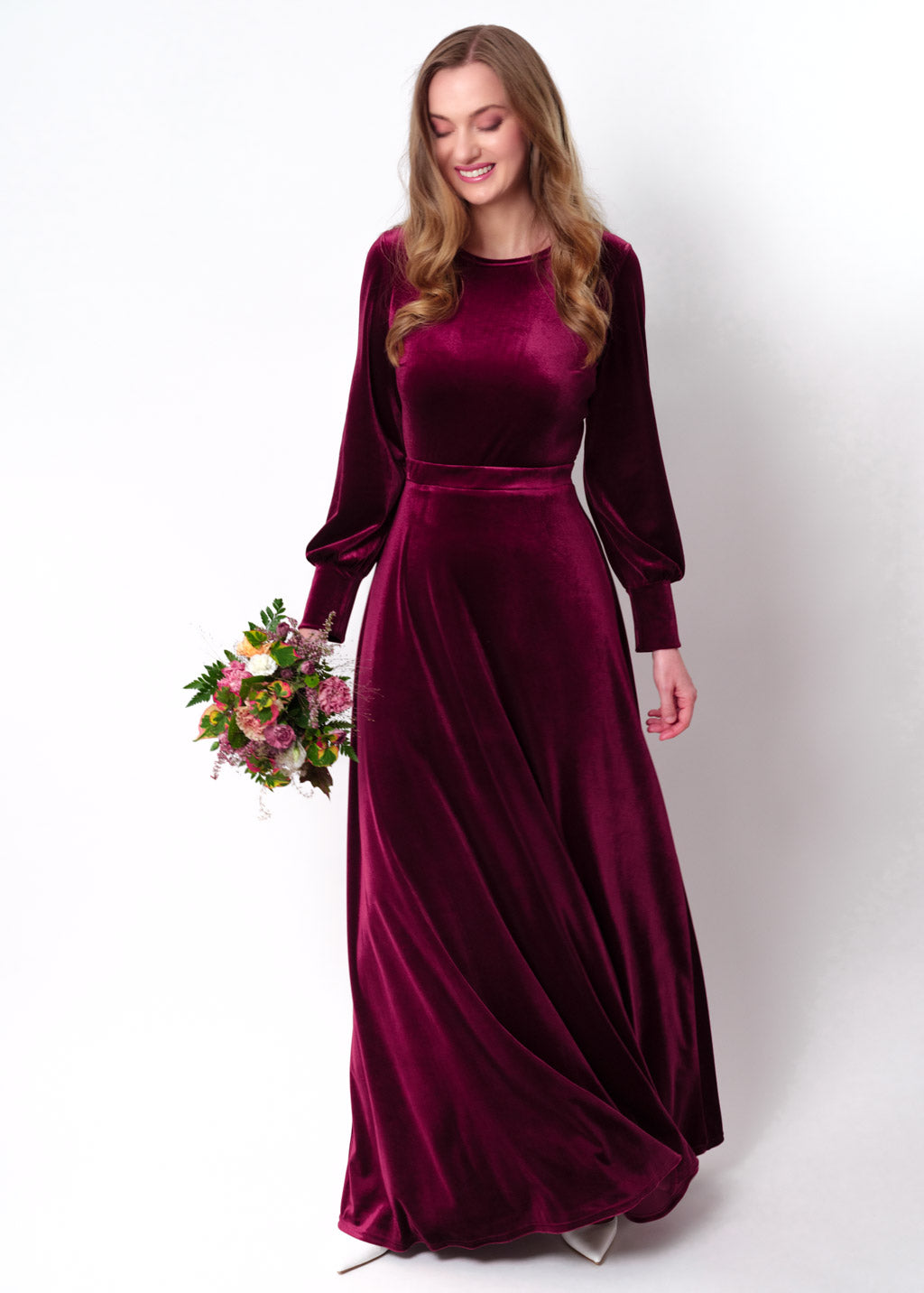Plum burgundy velvet long dress