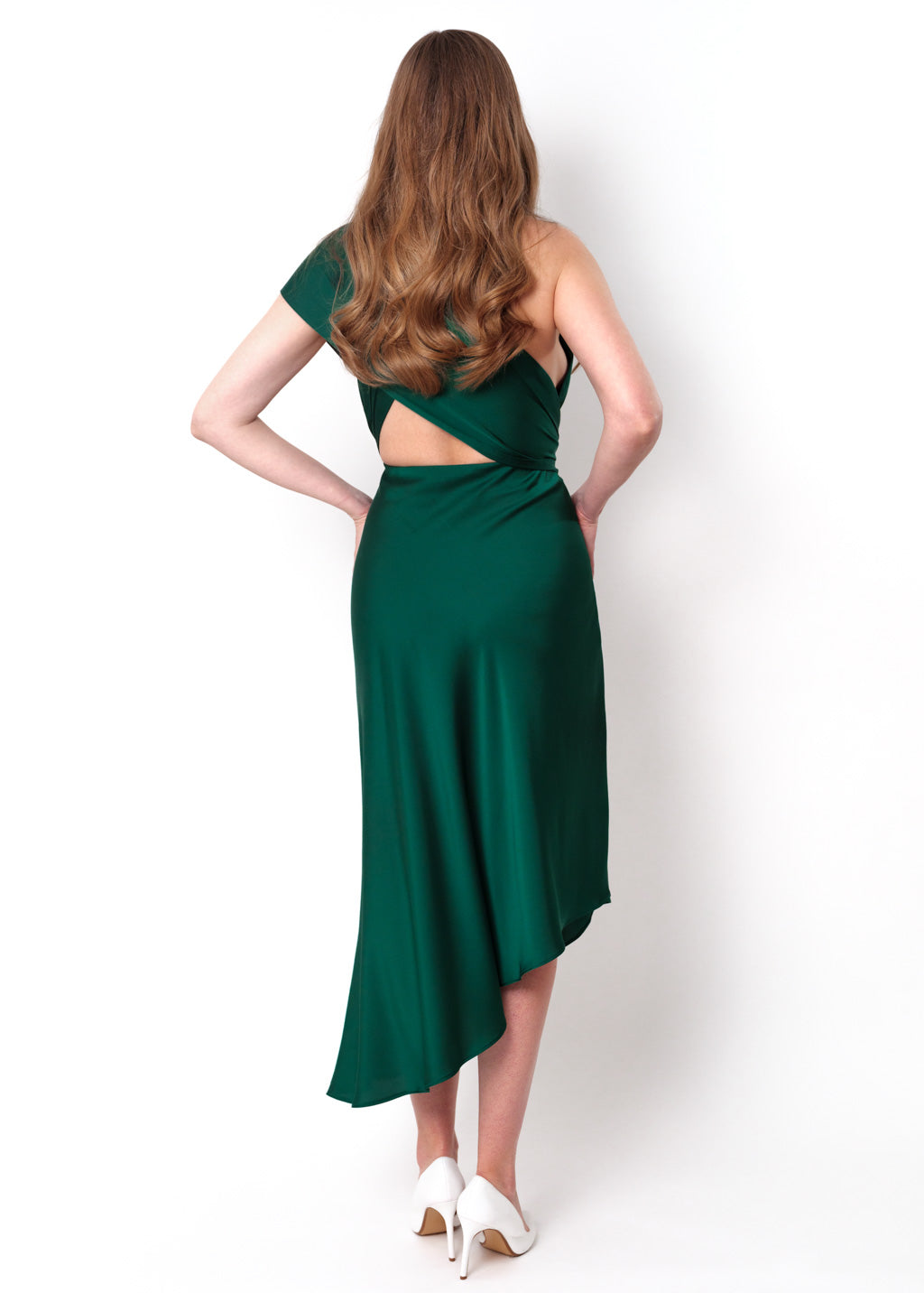 Dark green infinity asymmetric dress