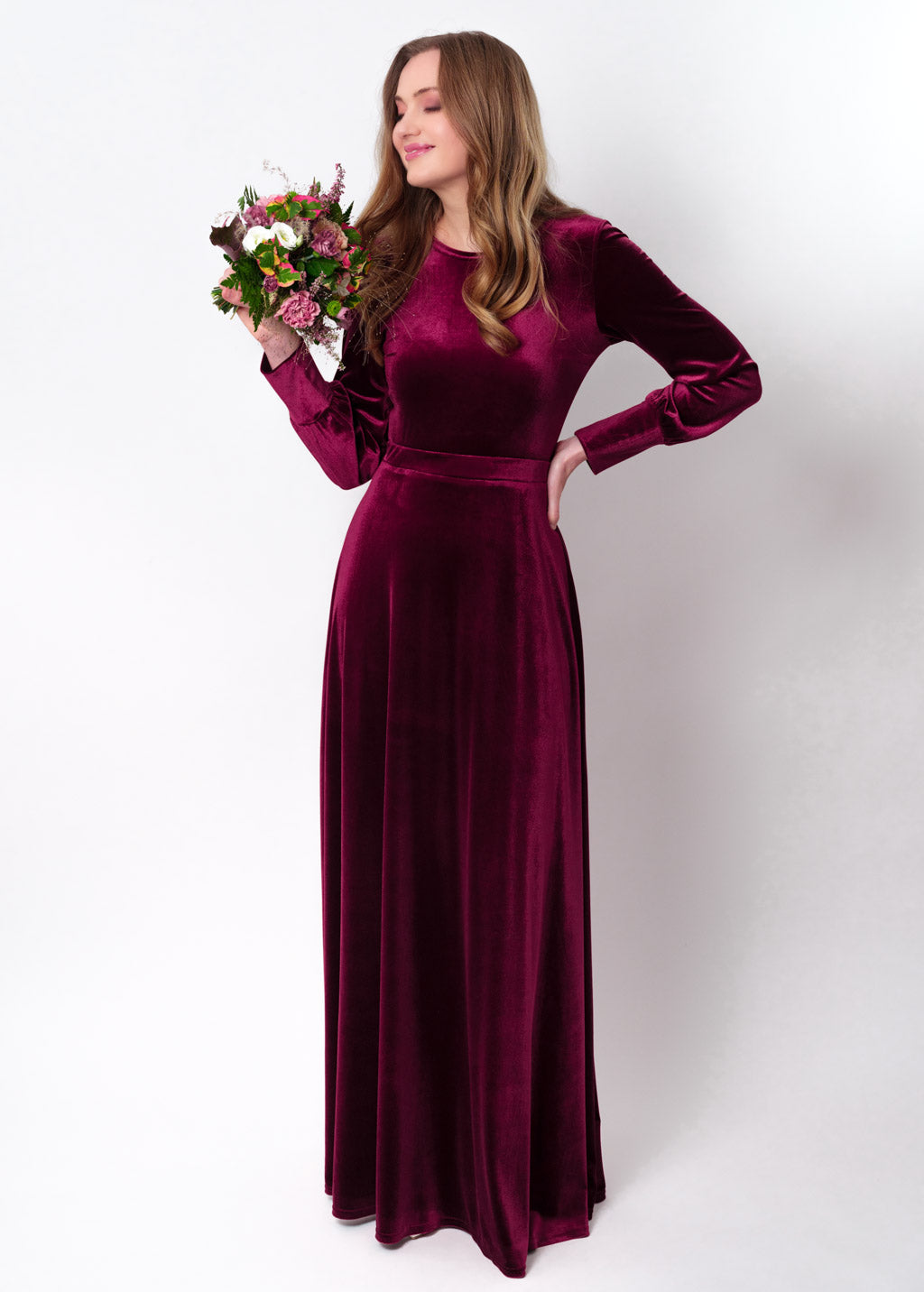 Plum burgundy velvet long dress