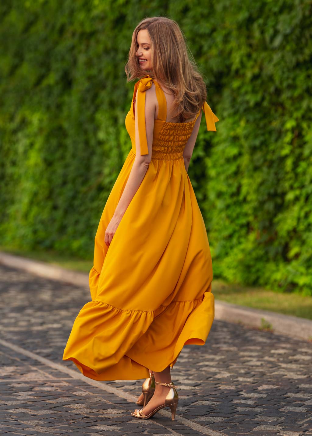 Honey yellow boho long summer dress