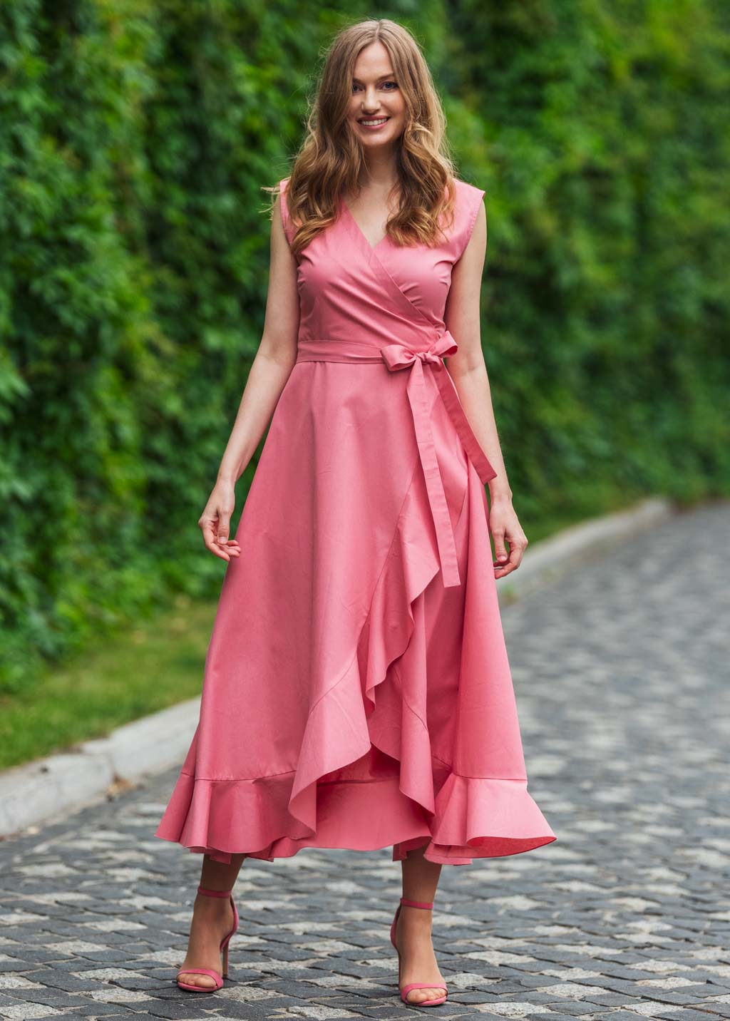 Pink organic cotton wrap dress