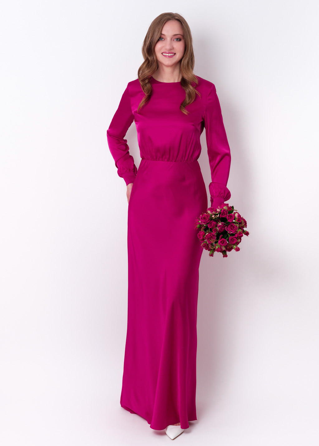 Fuchsia silk long dress
