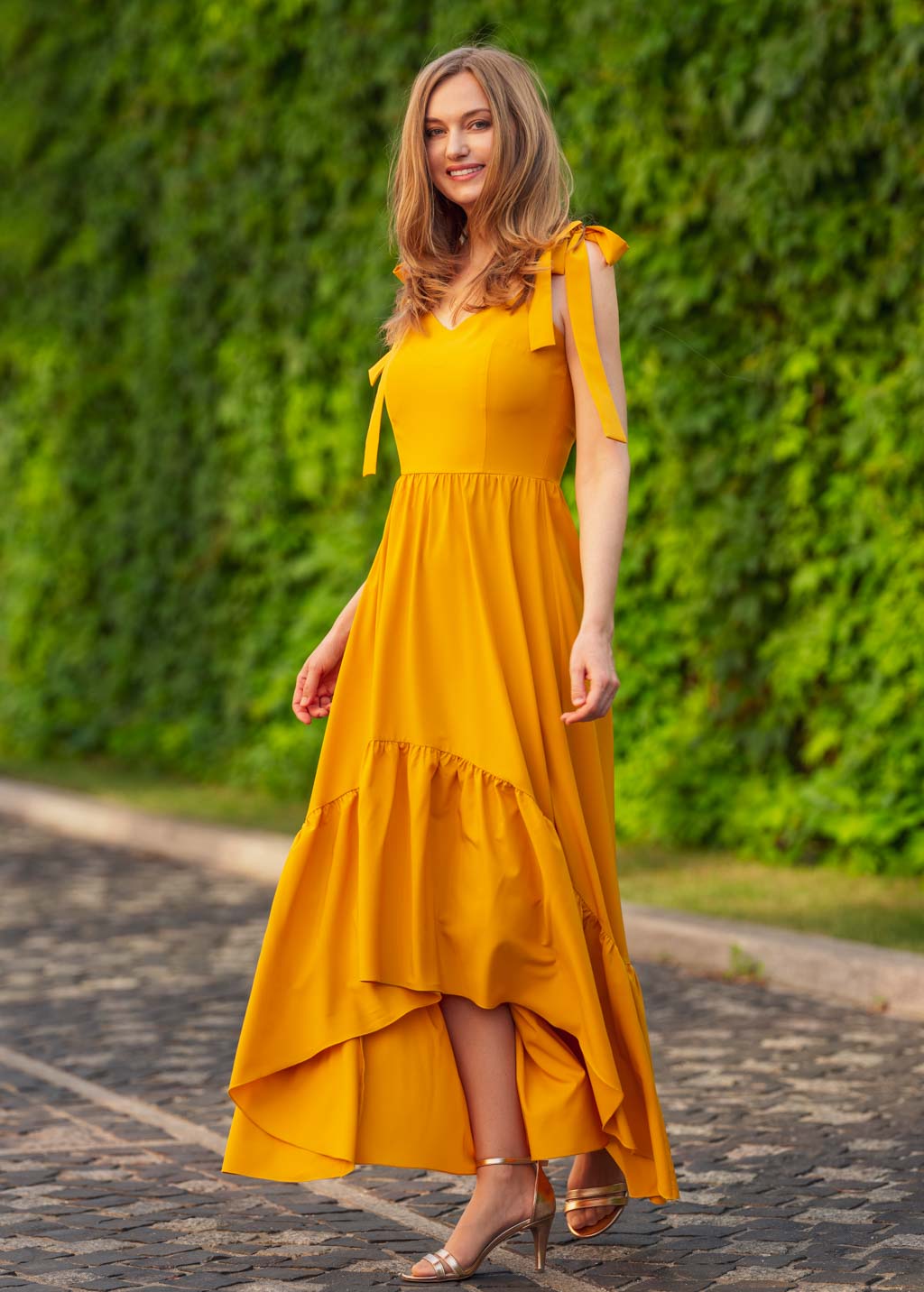 Honey yellow boho long summer dress