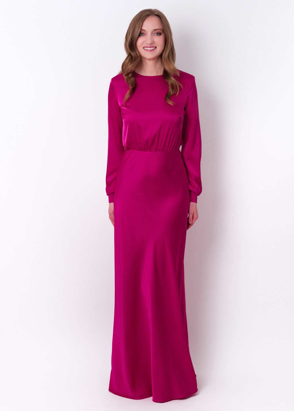 Fuchsia silk long dress