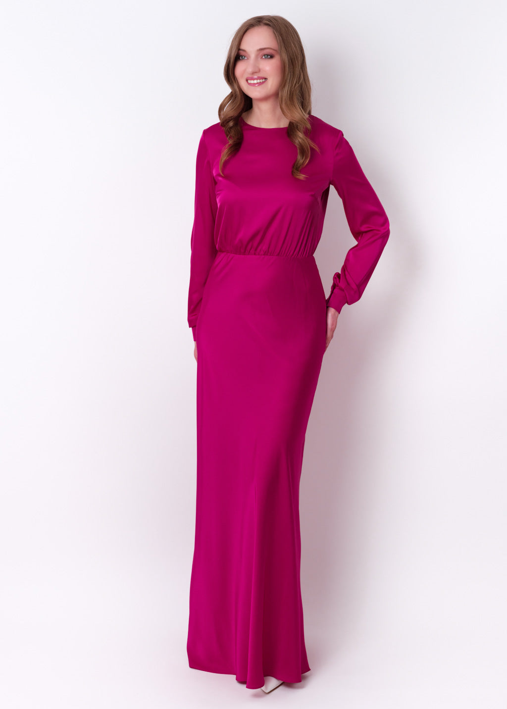 Fuchsia silk long dress