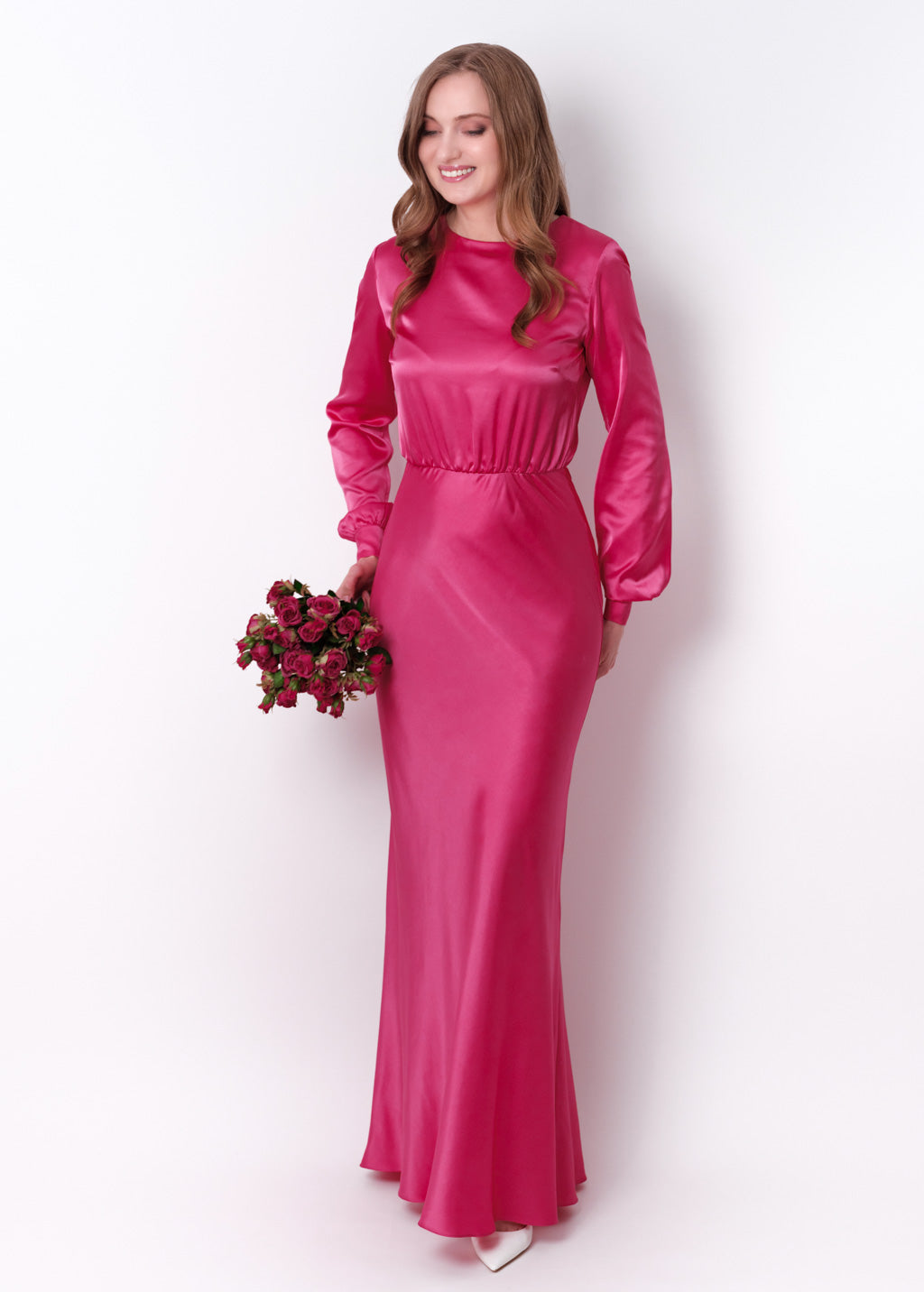 Hot pink silk long dress