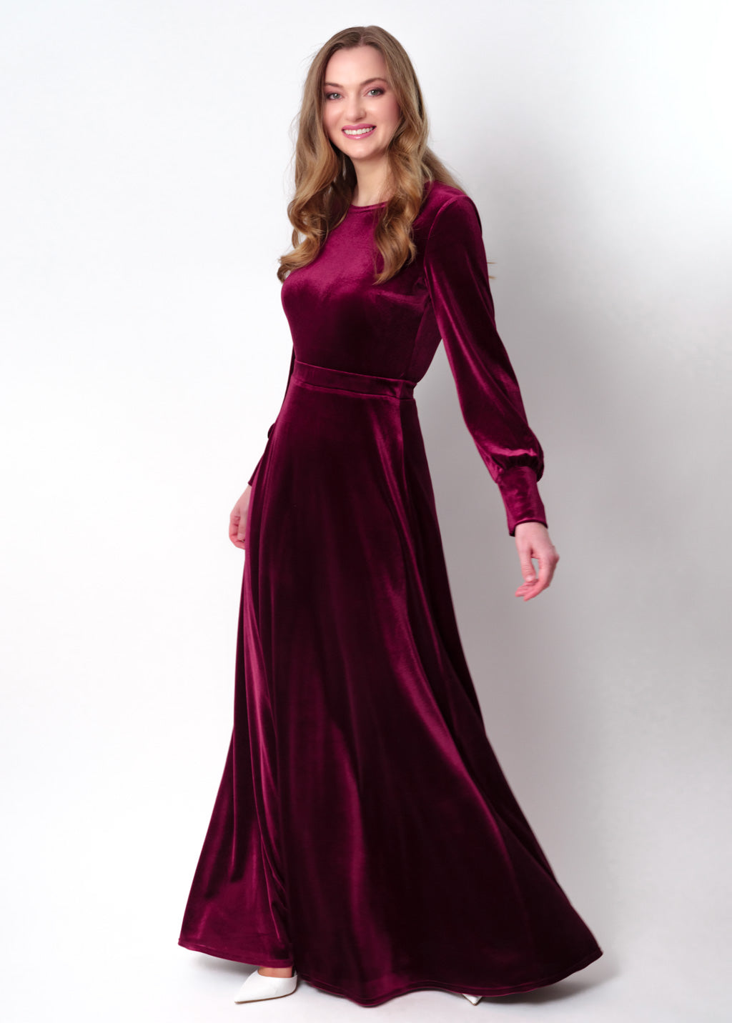 Plum burgundy velvet long dress
