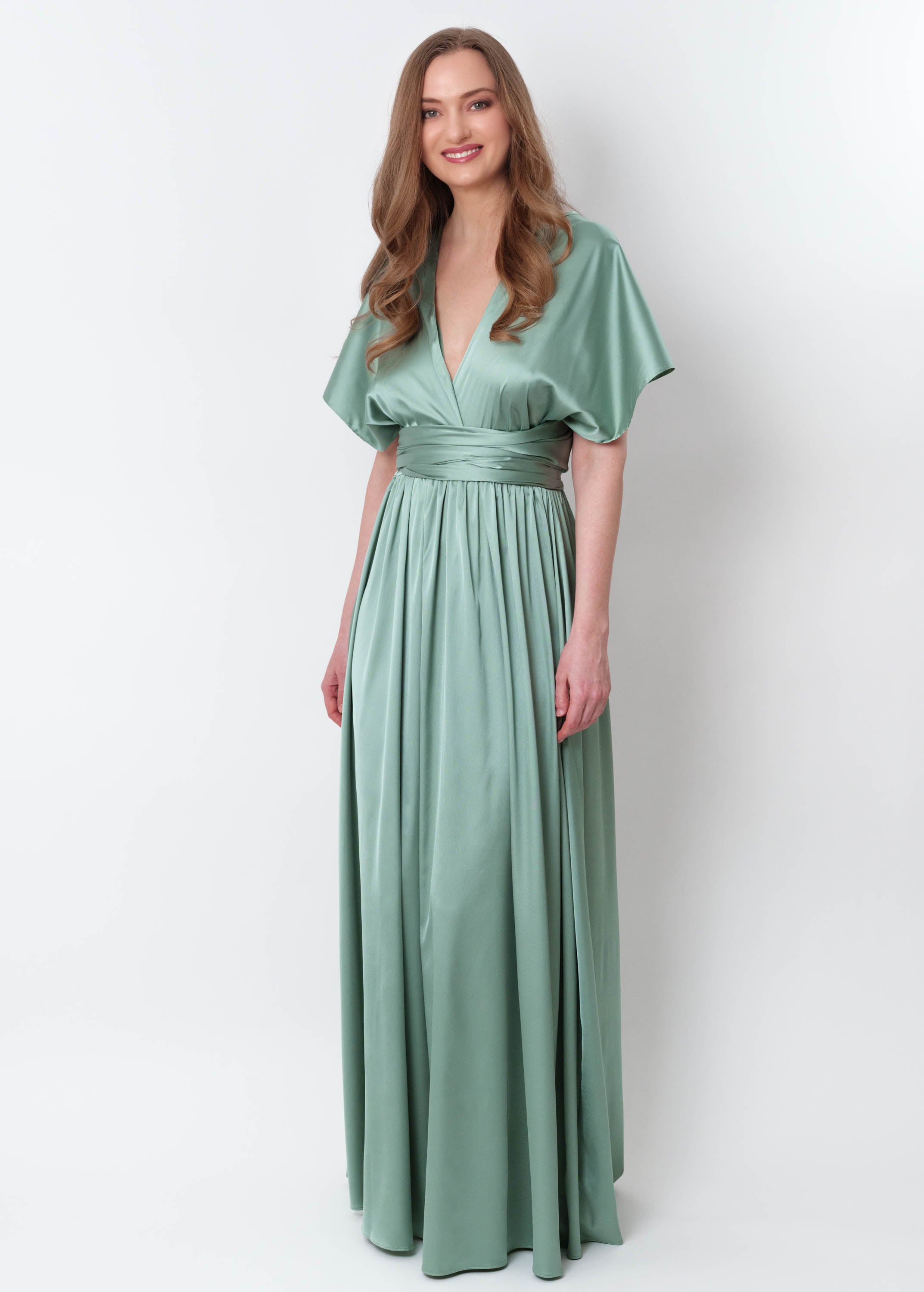 Sage green infinity long pleated dress