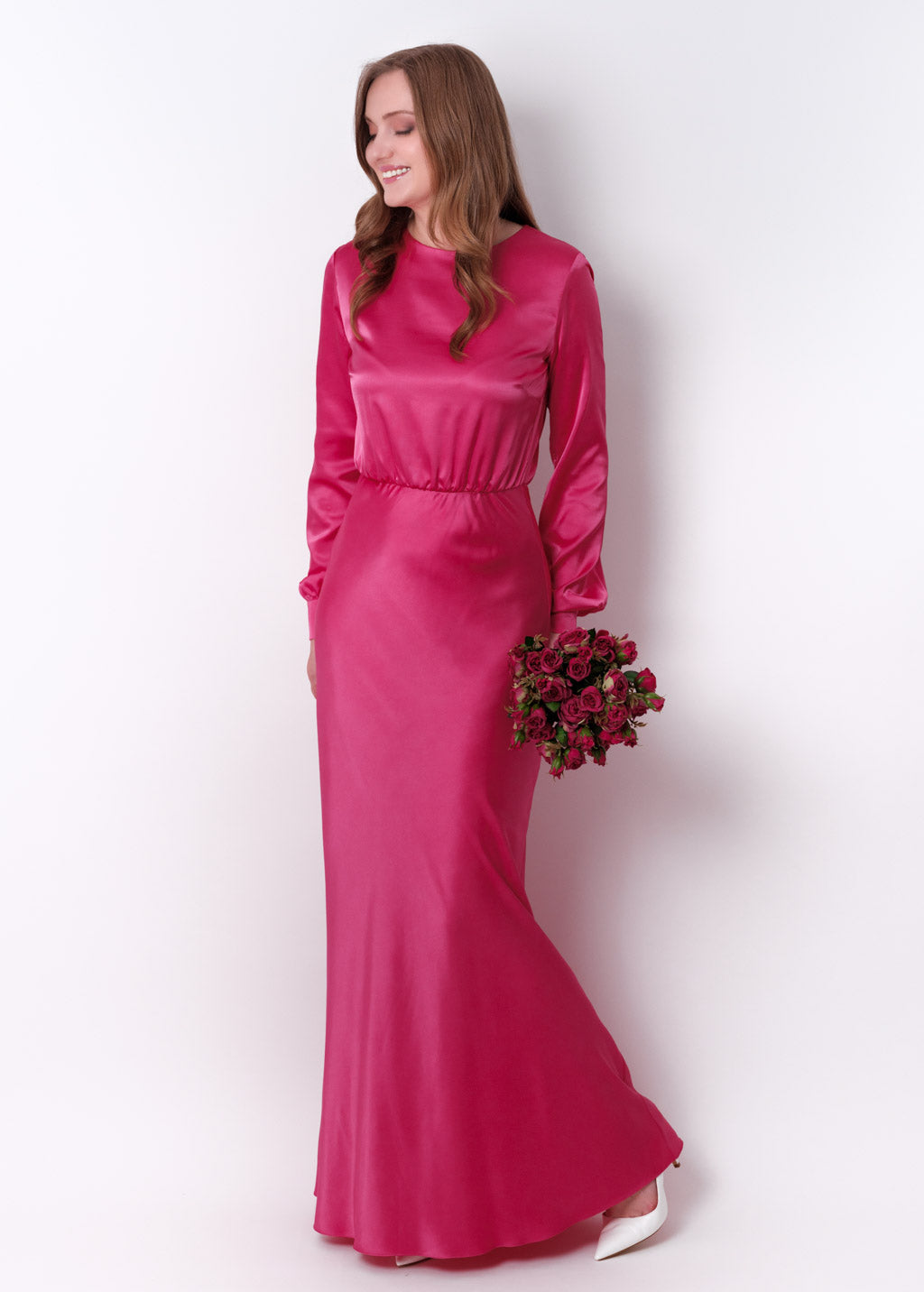 Hot pink silk long dress