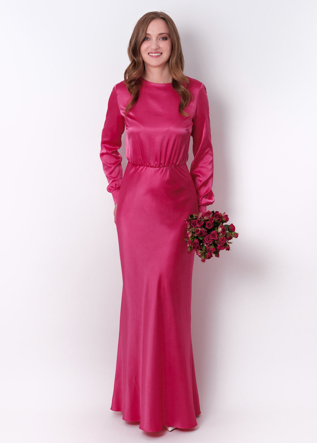 Hot pink silk long dress