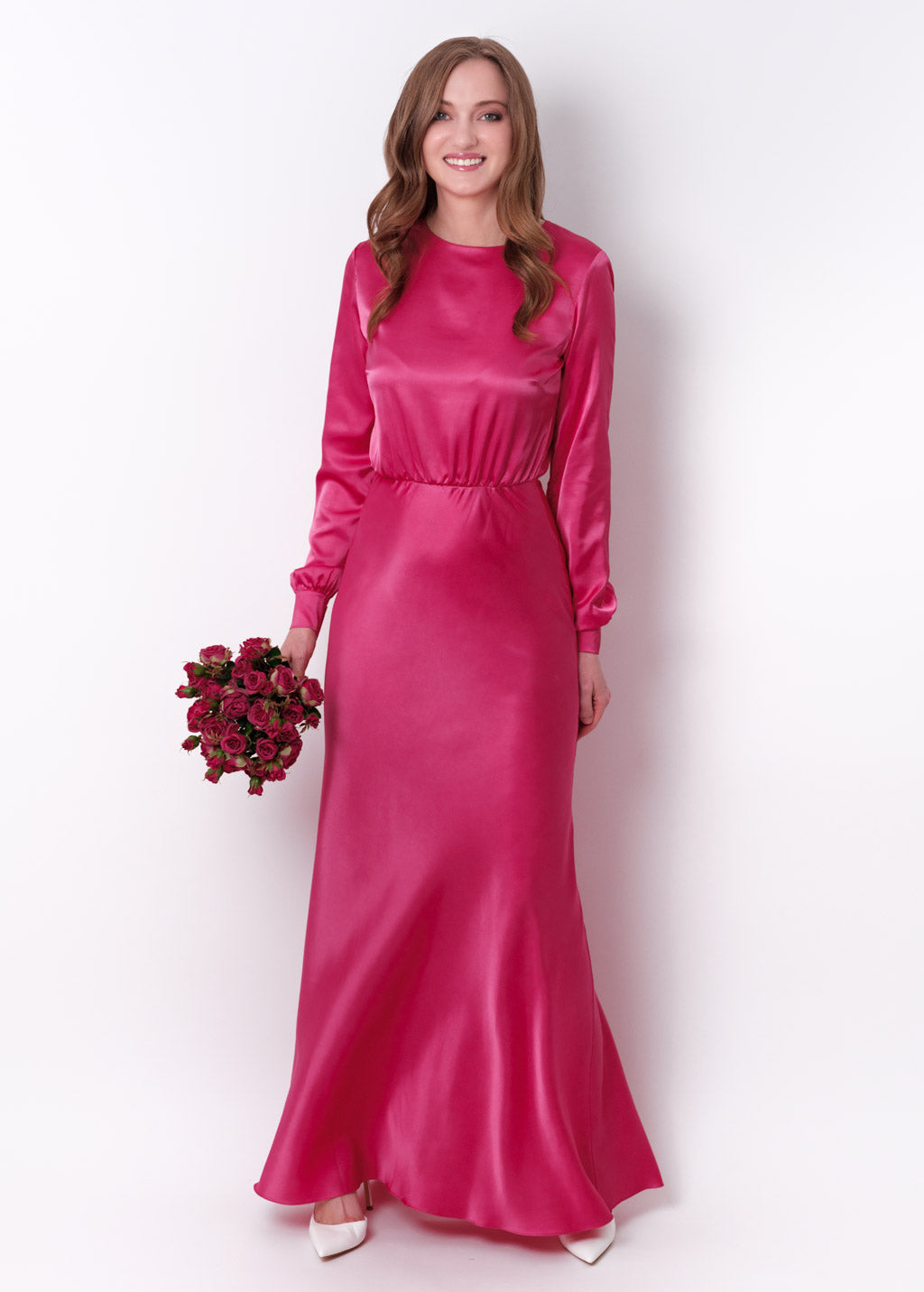 Hot pink silk long dress