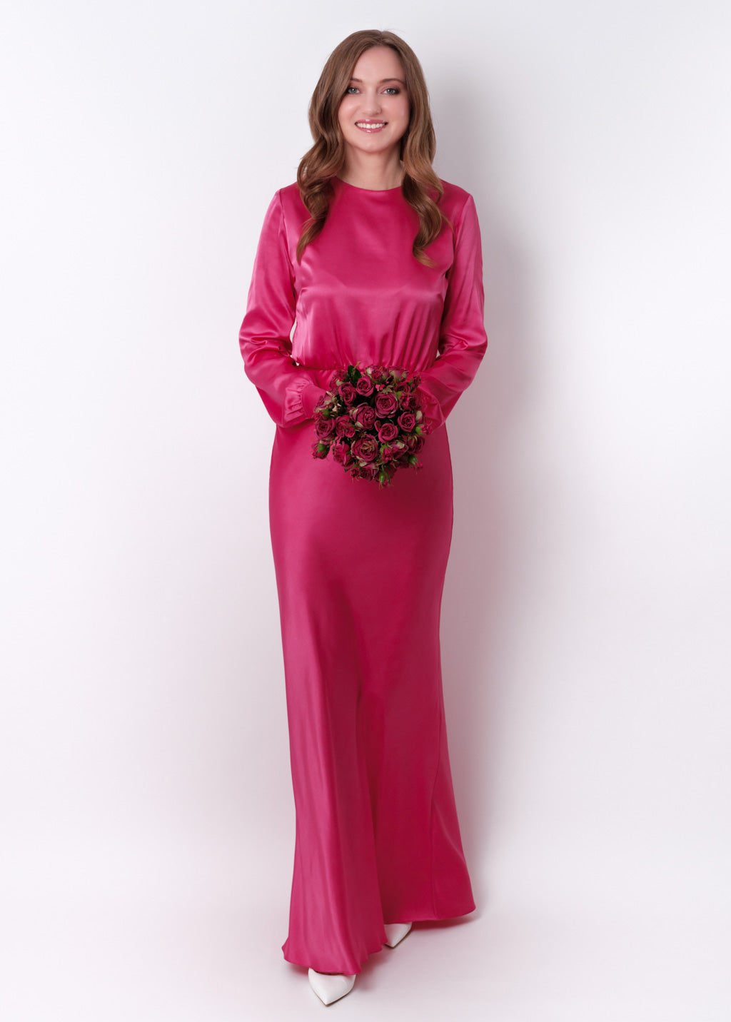 Hot pink silk long dress