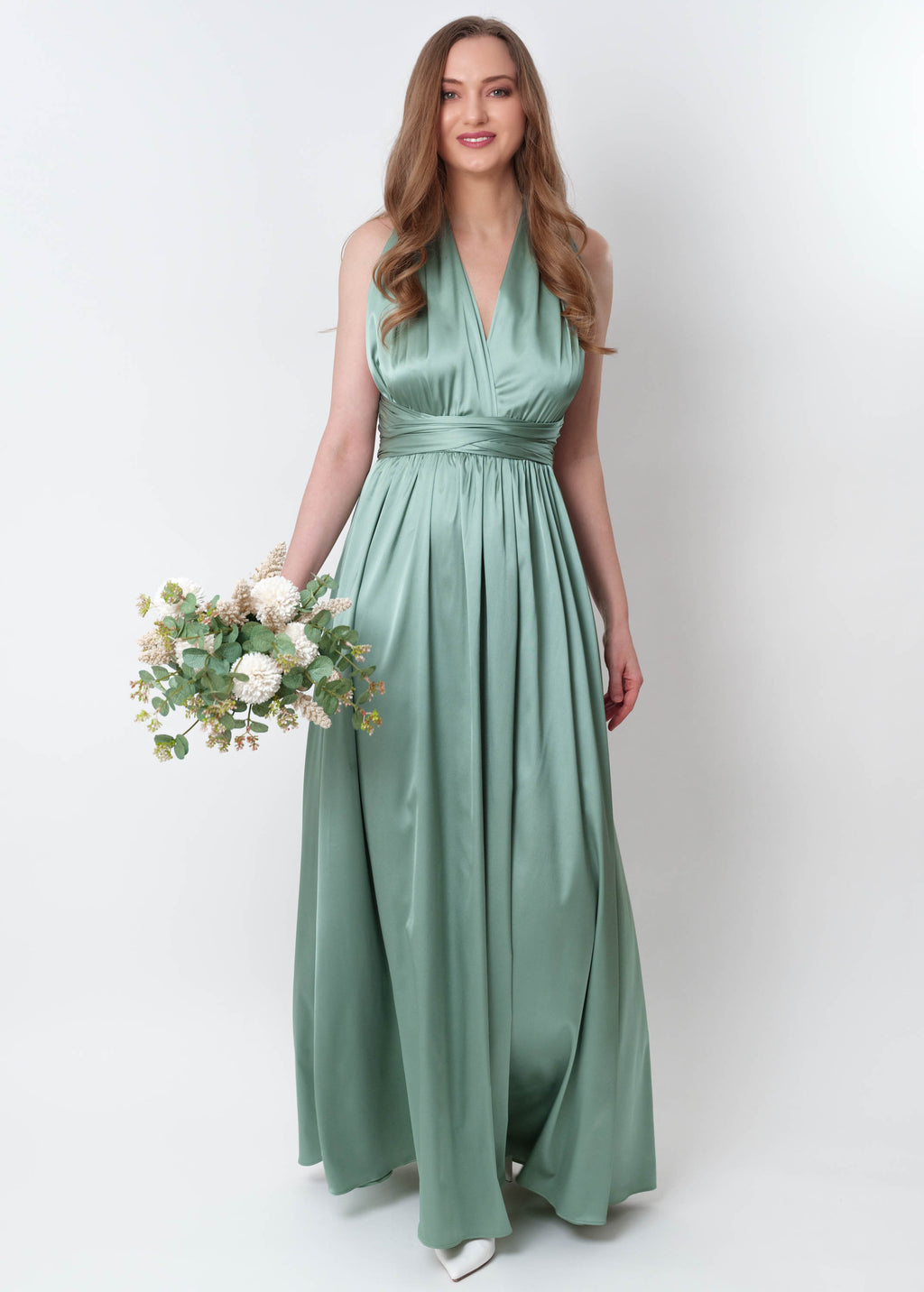 Sage green infinity long pleated dress