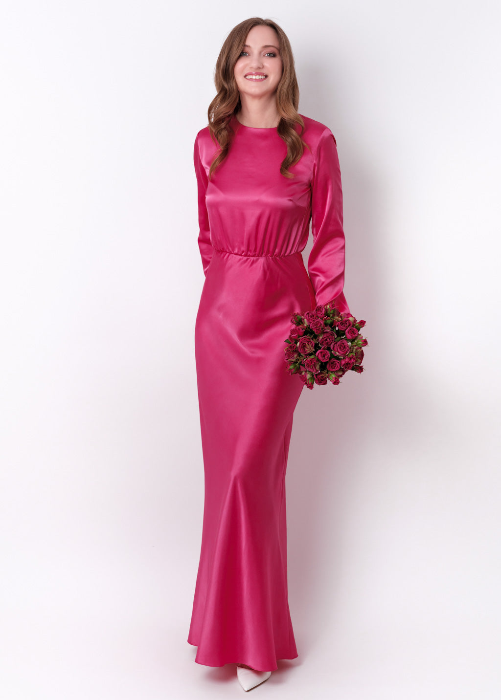 Hot pink silk long dress