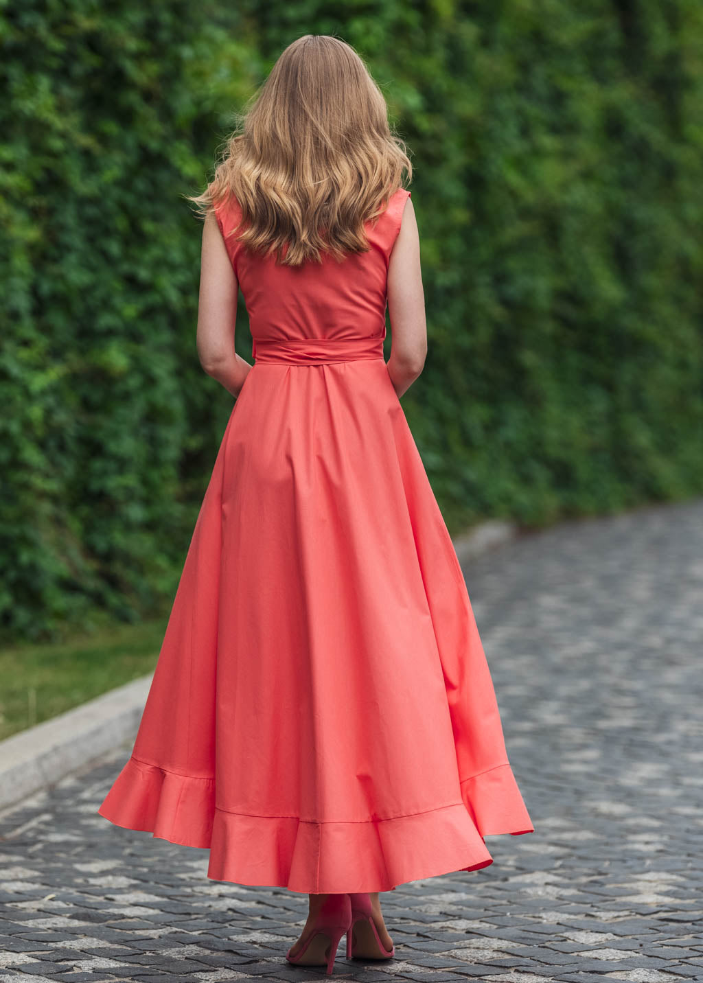 Coral organic cotton wrap dress