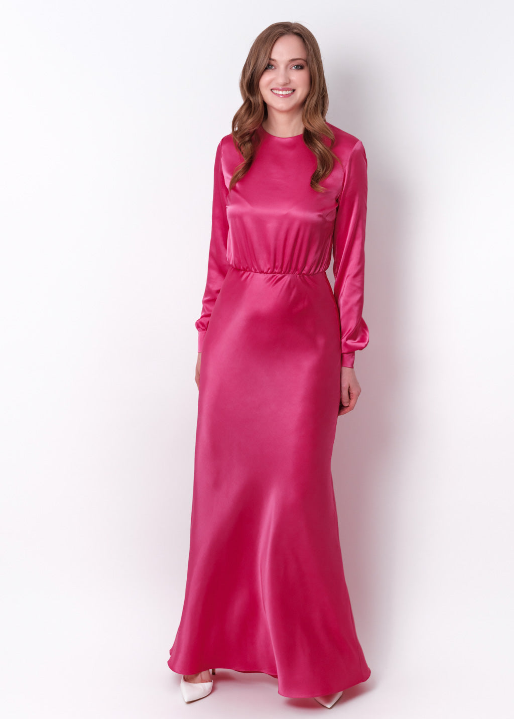 Hot pink silk long dress