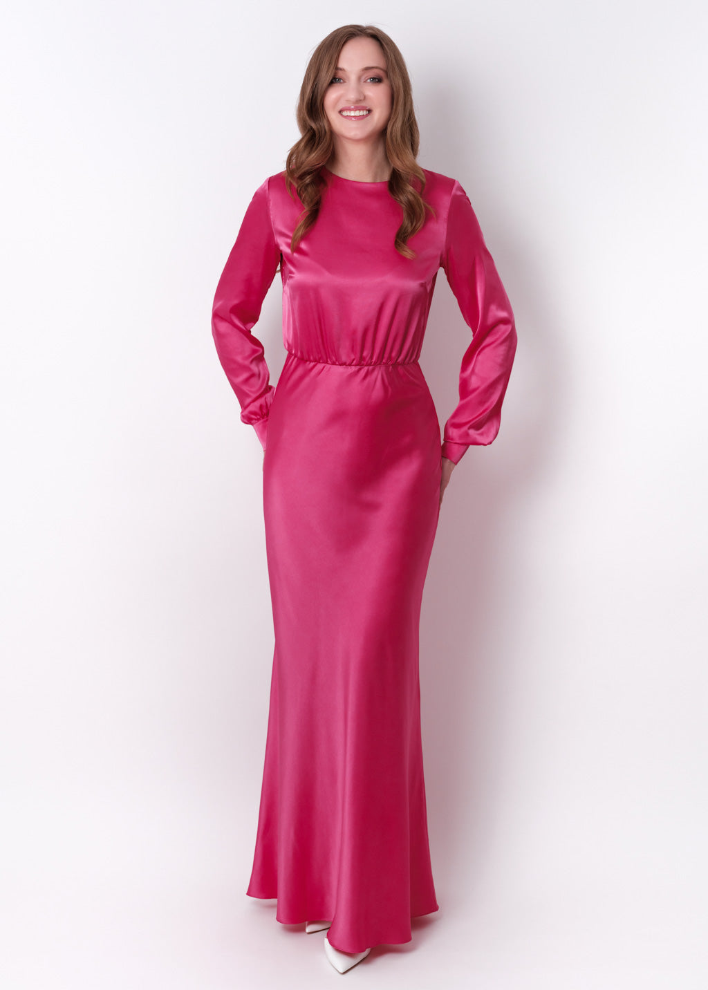 Hot pink silk long dress