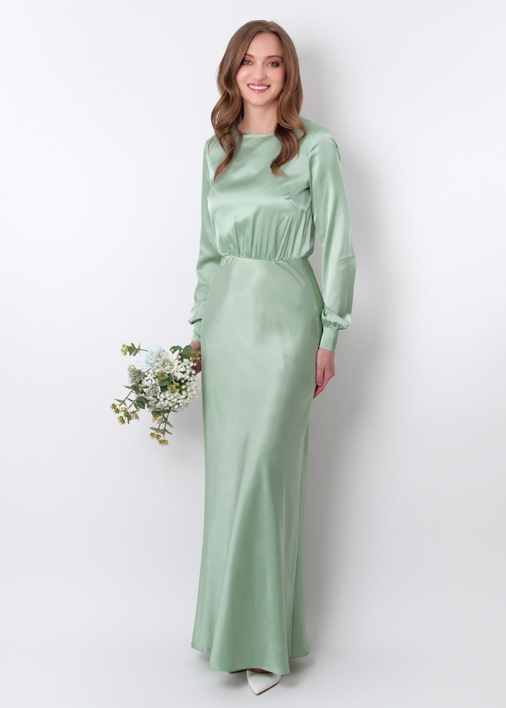 Light sage silk long dress