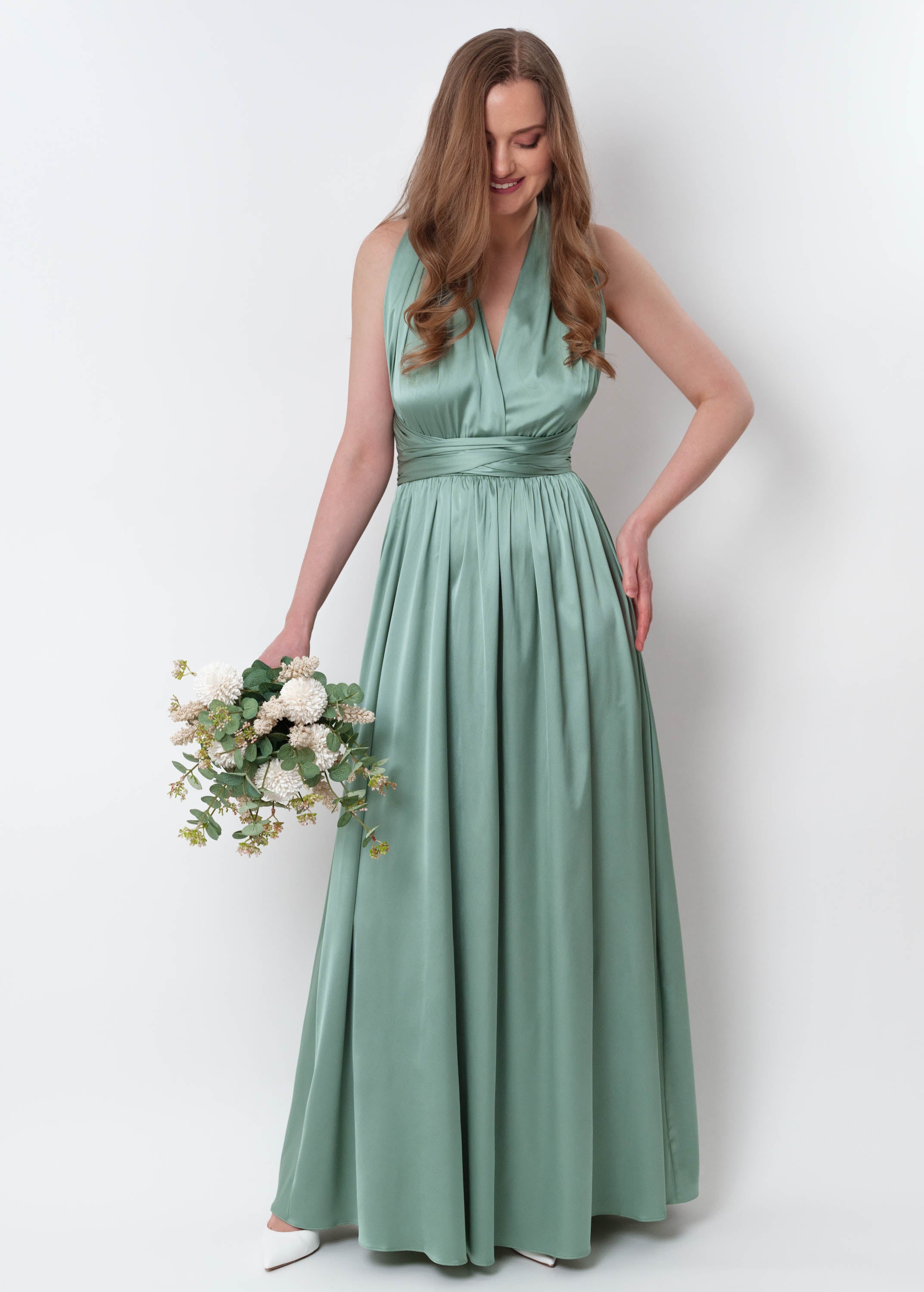 Sage green infinity long pleated dress