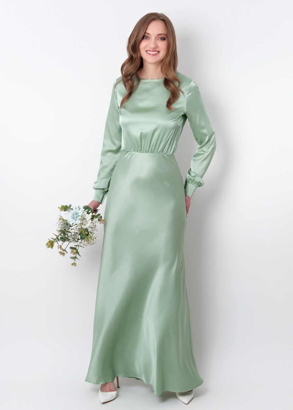 Light sage silk long dress