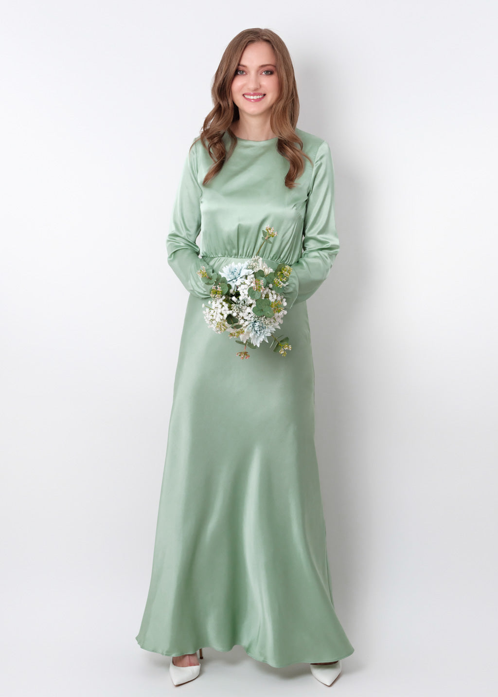 Light sage silk long dress
