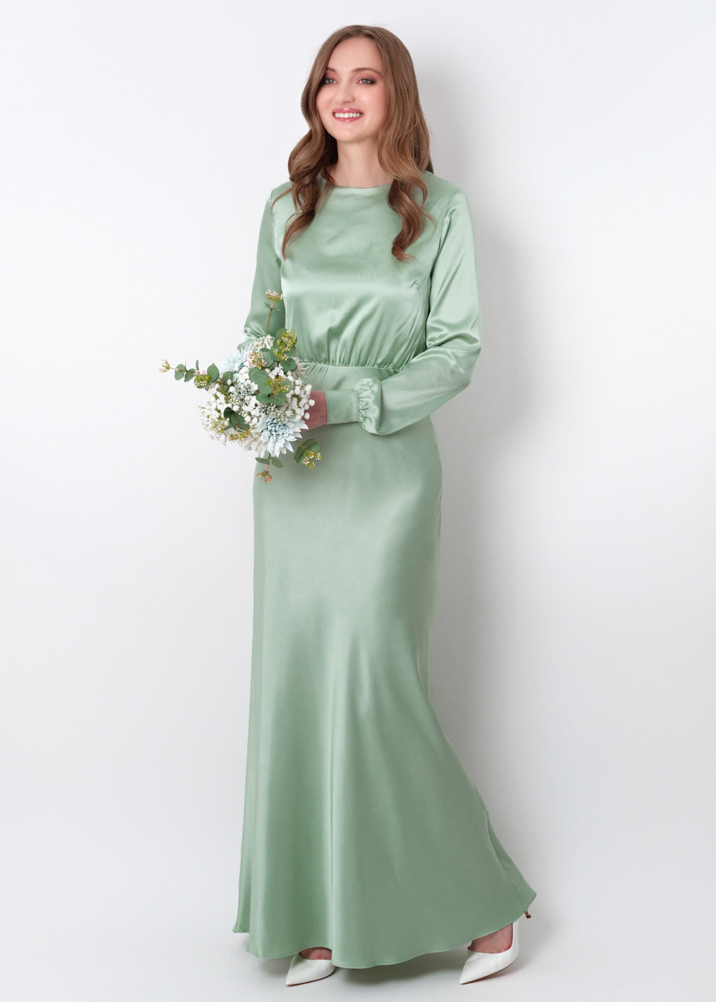 Light sage silk long dress