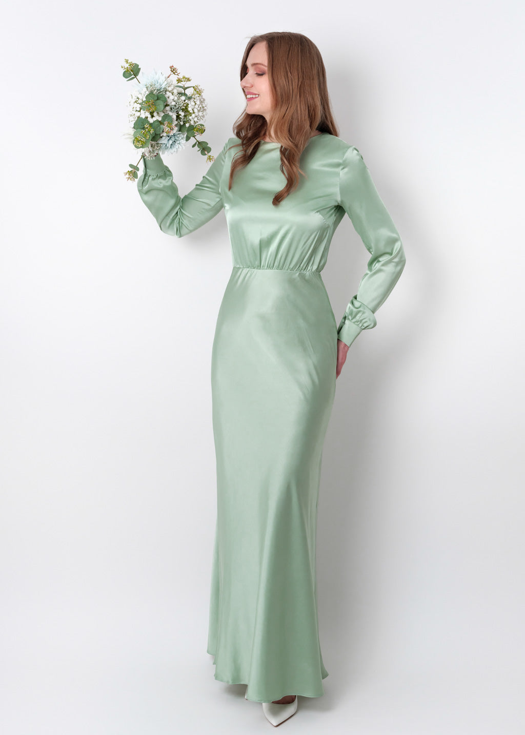 Light sage silk long dress