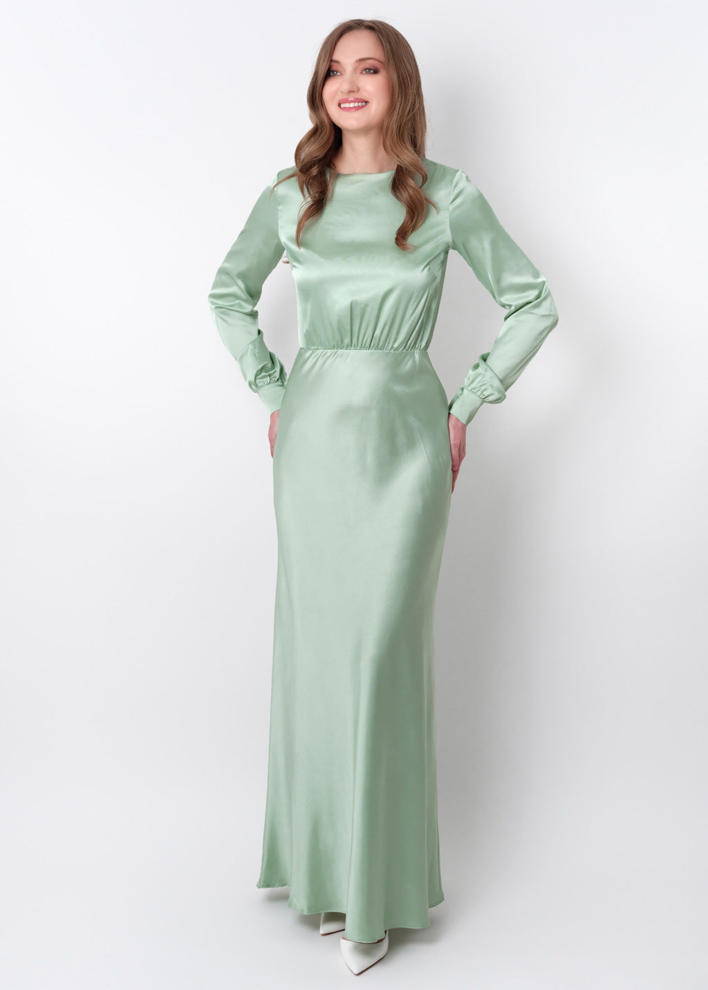 Light sage silk long dress