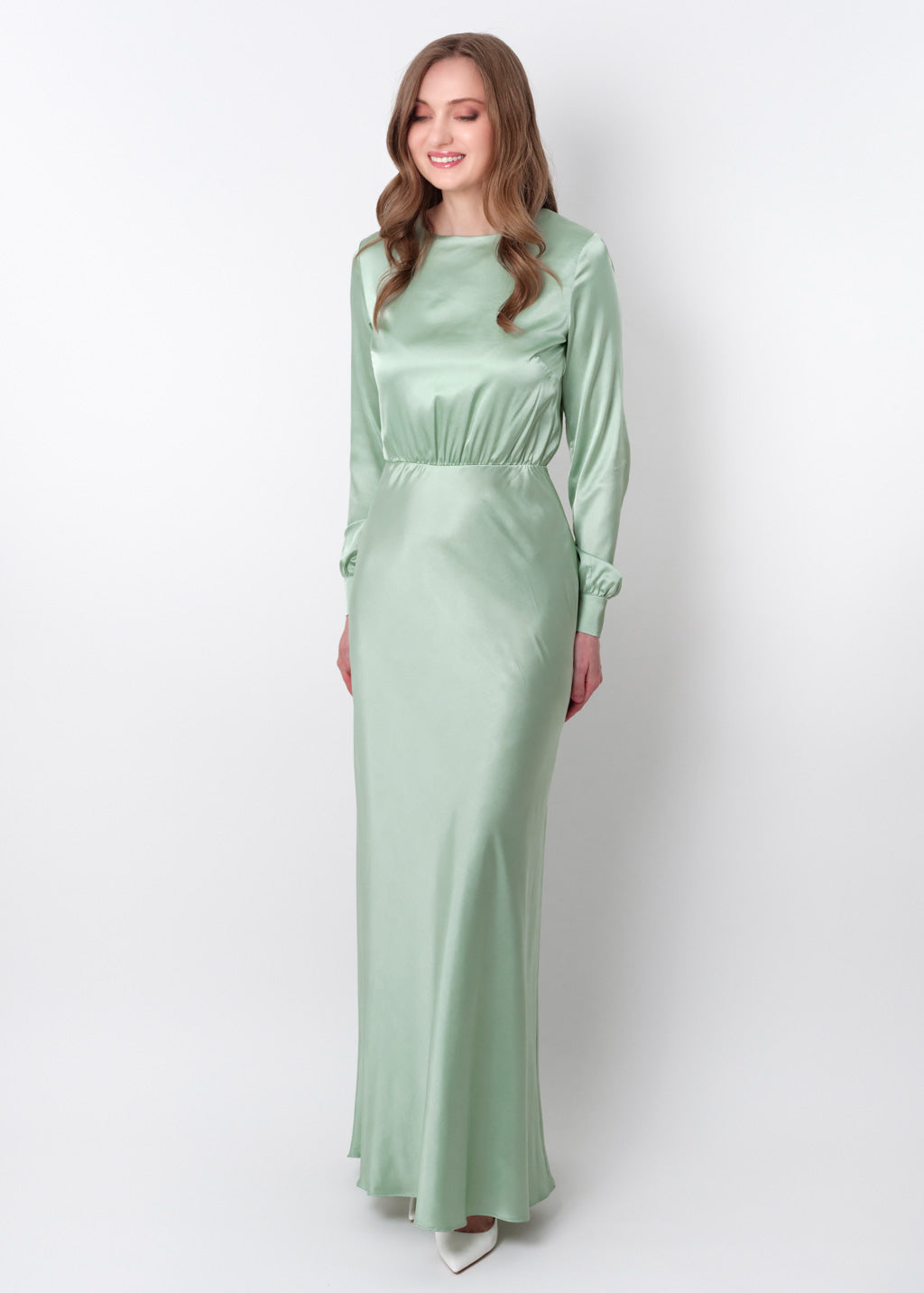 Light sage silk long dress