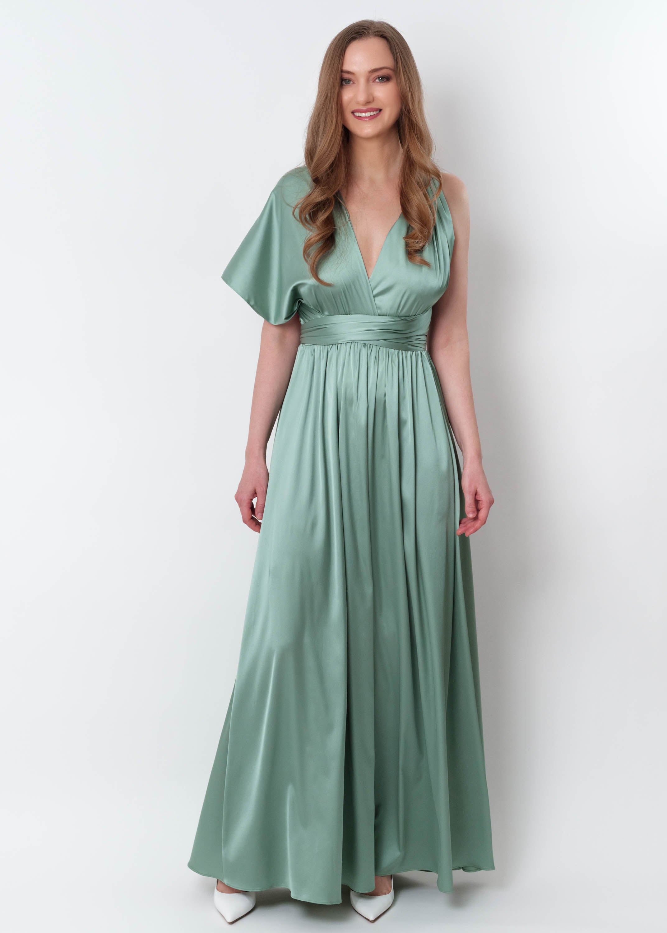 Sage green infinity long pleated dress