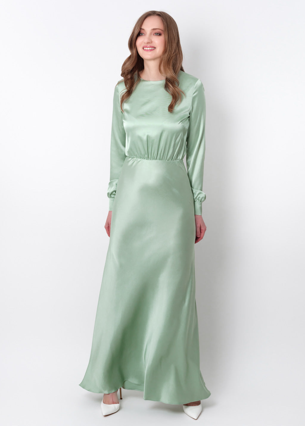 Light sage silk long dress