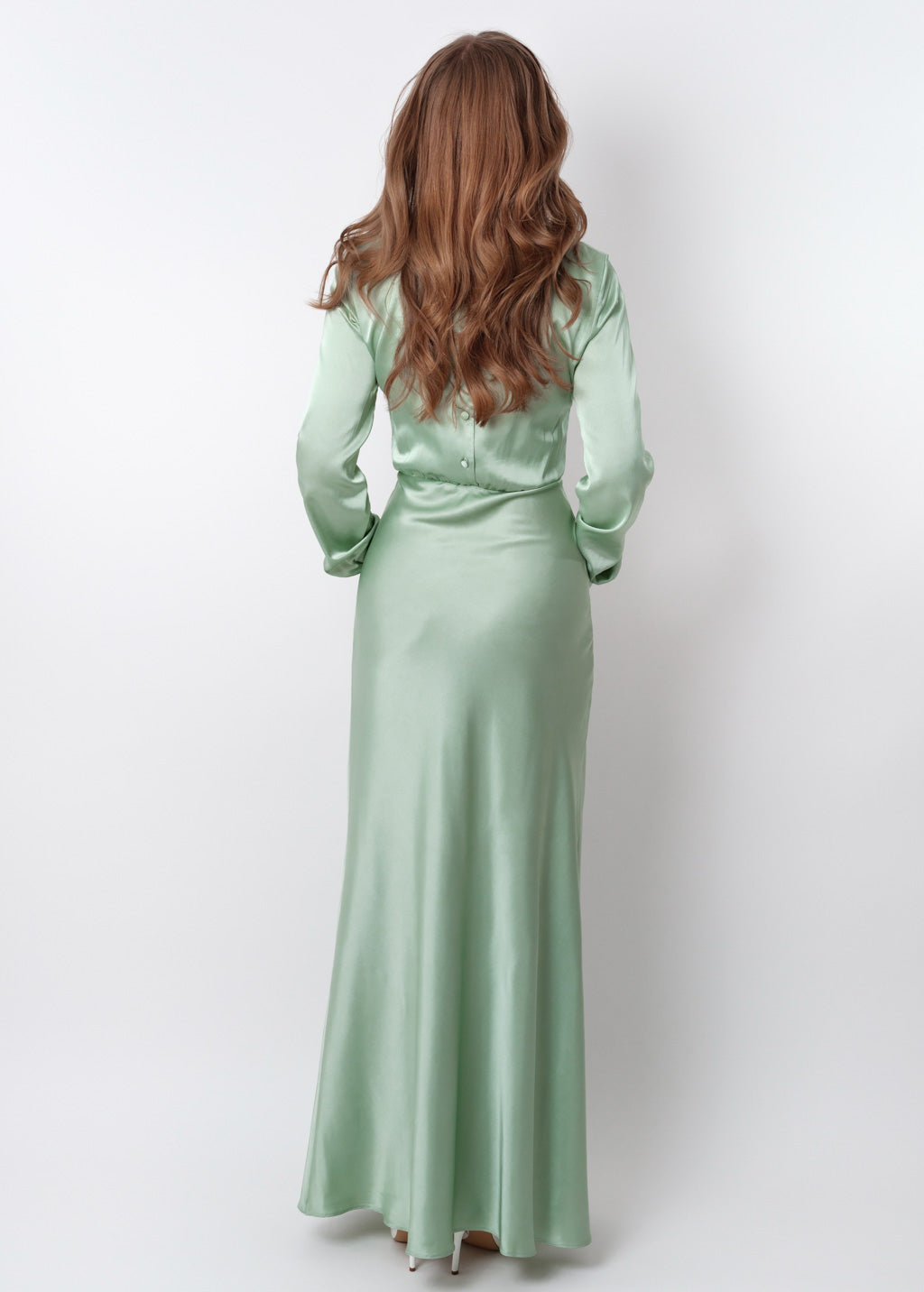 Light sage silk long dress