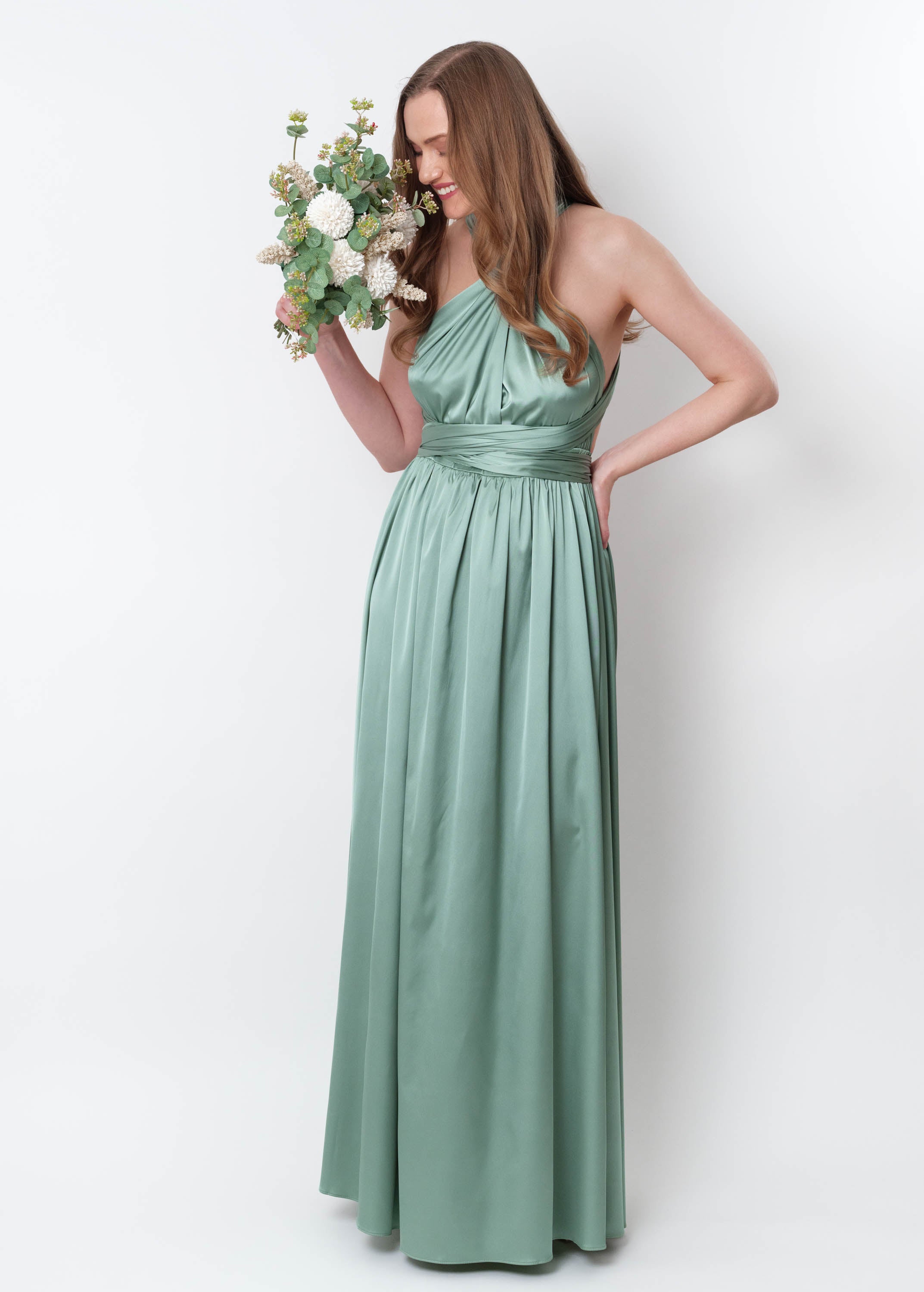 Sage green infinity long pleated dress