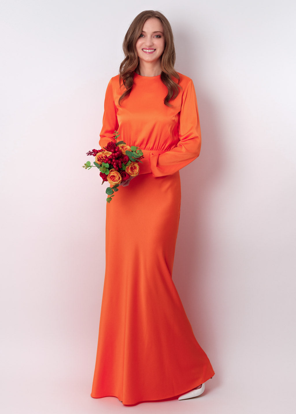 Orange silk long dress