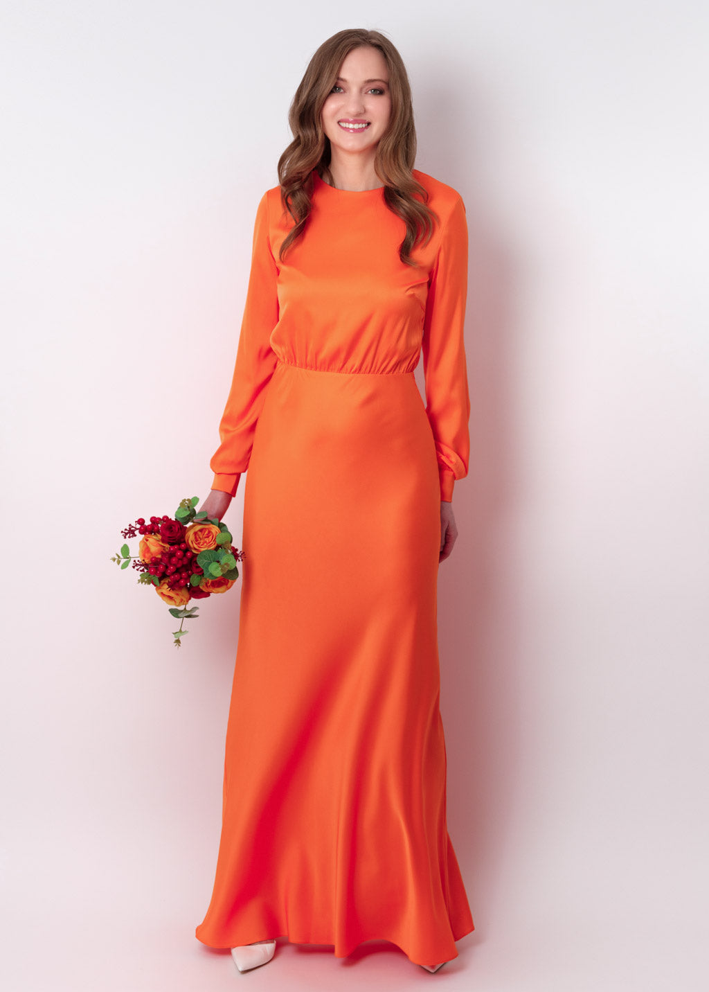 Orange silk long dress