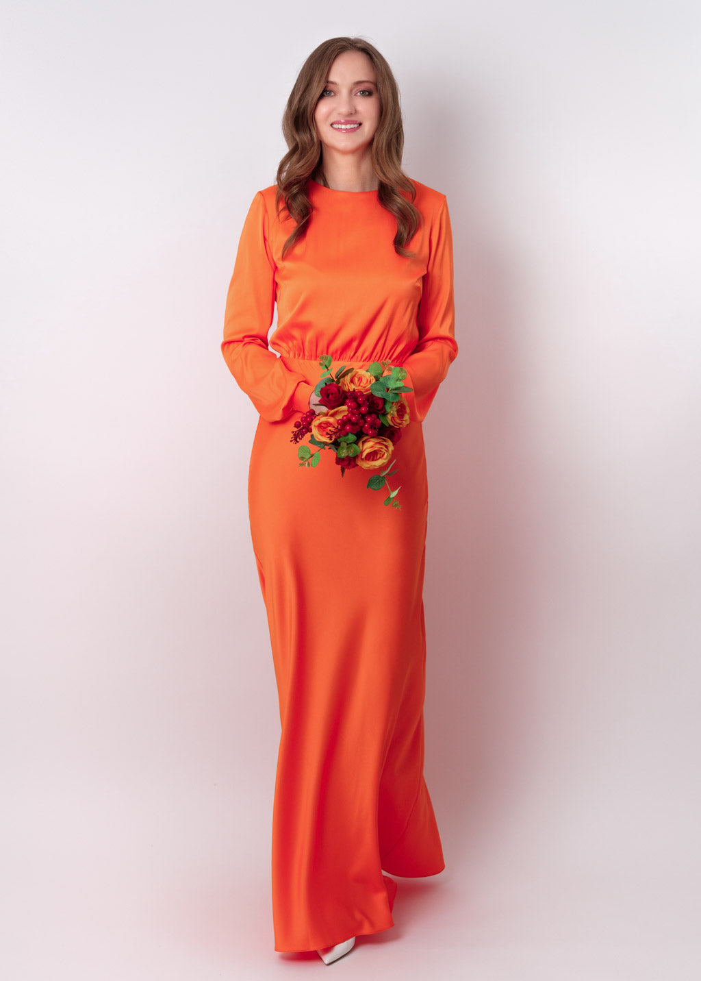 Orange silk long dress