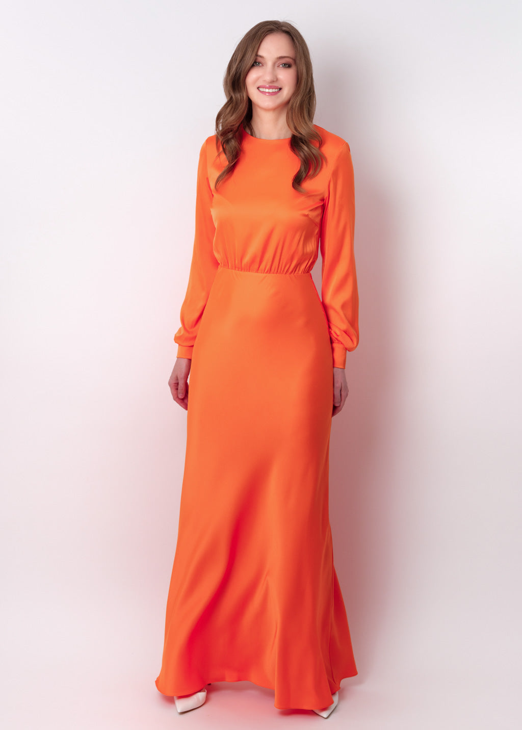 Orange silk long dress