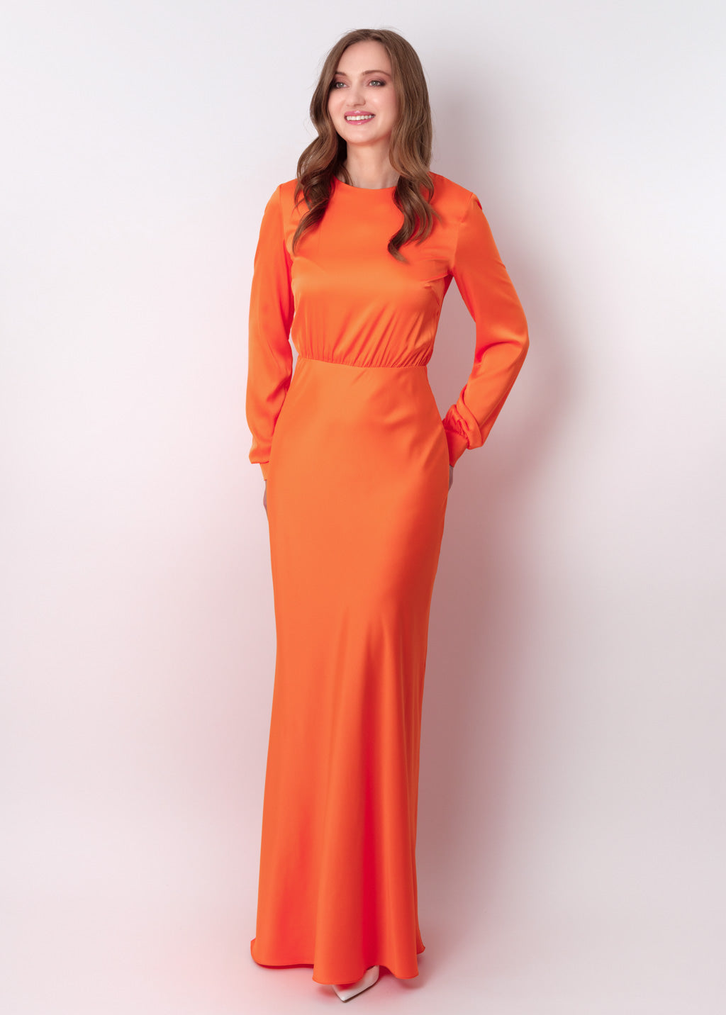 Orange silk long dress