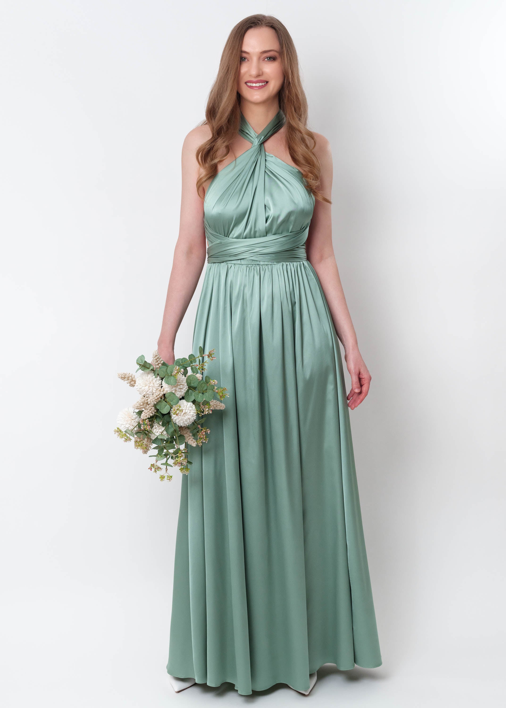 Sage green infinity long pleated dress